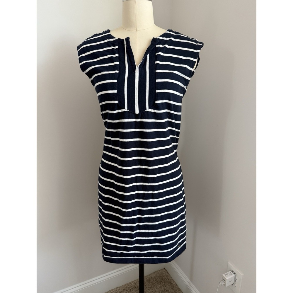 Tommy Hilfiger Womens M Navy White Striped Shift Dress Preppy Classic Nautical